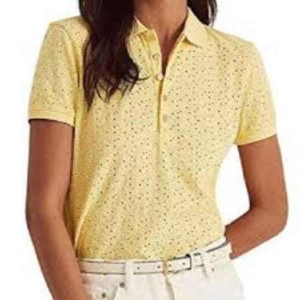 Lauren Ralph Lauren Yellow Eyelet Polo Shirt Women's Size Medium